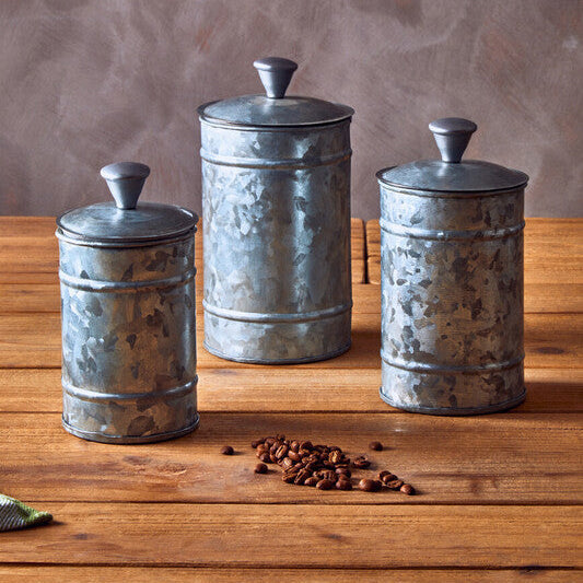Set of Three Galvanised Steel Canisters | Drummond
