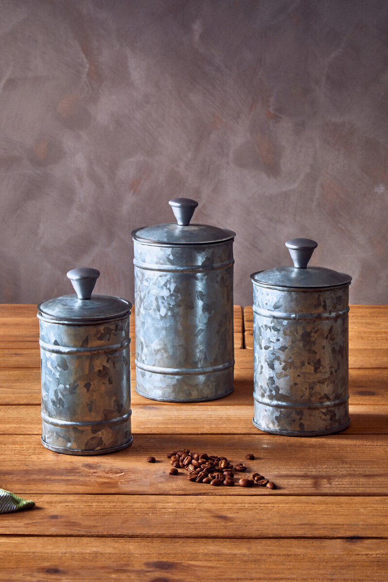 Set of Three Galvanised Steel Canisters | Drummond