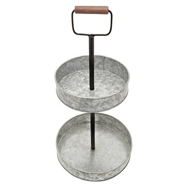 Two Tier Galvanised Steel Cake Stand with Handle | Drummond