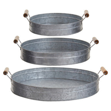 Set of Three Round Galvanised Steel Trays | Drummond
