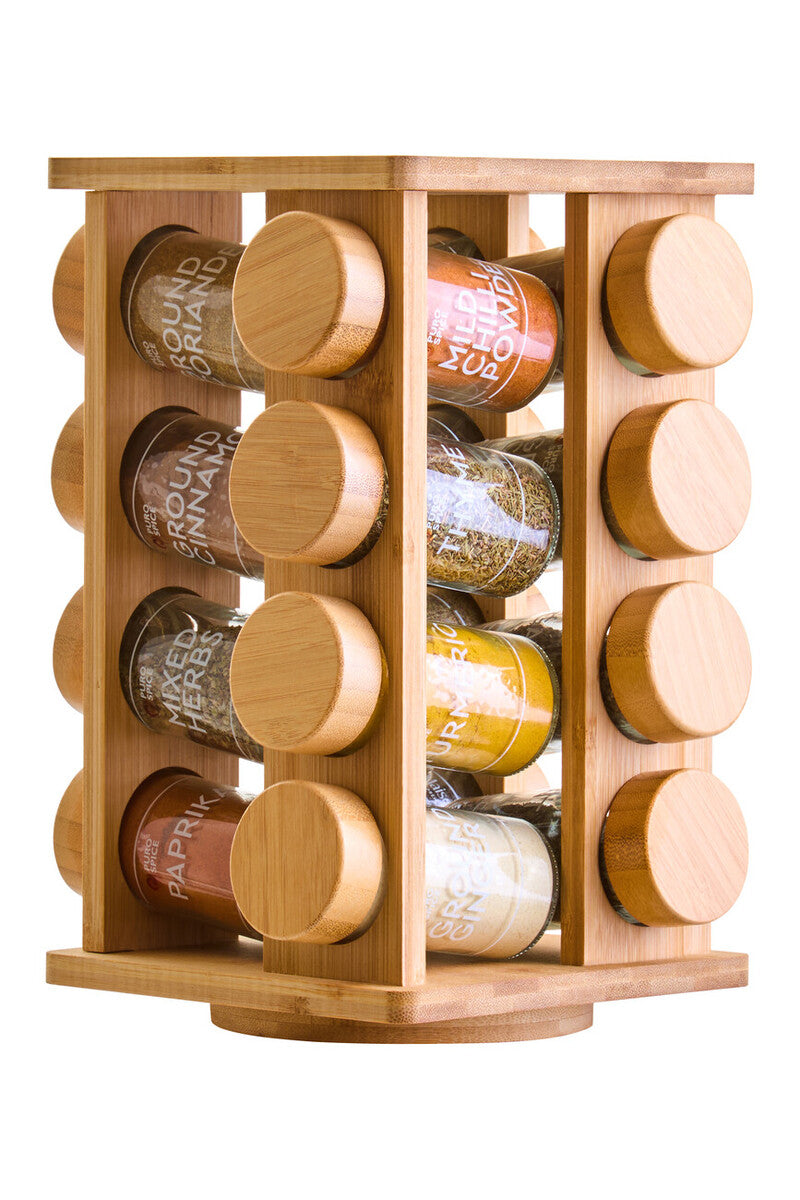 Bamboo Revolving Spice Rack with 16 Jars | Puro