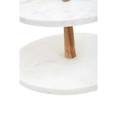 Two Tier Marble and Acacia Wood Cake Stand | Monzaro