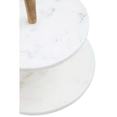 Two Tier Marble and Acacia Wood Cake Stand | Monzaro