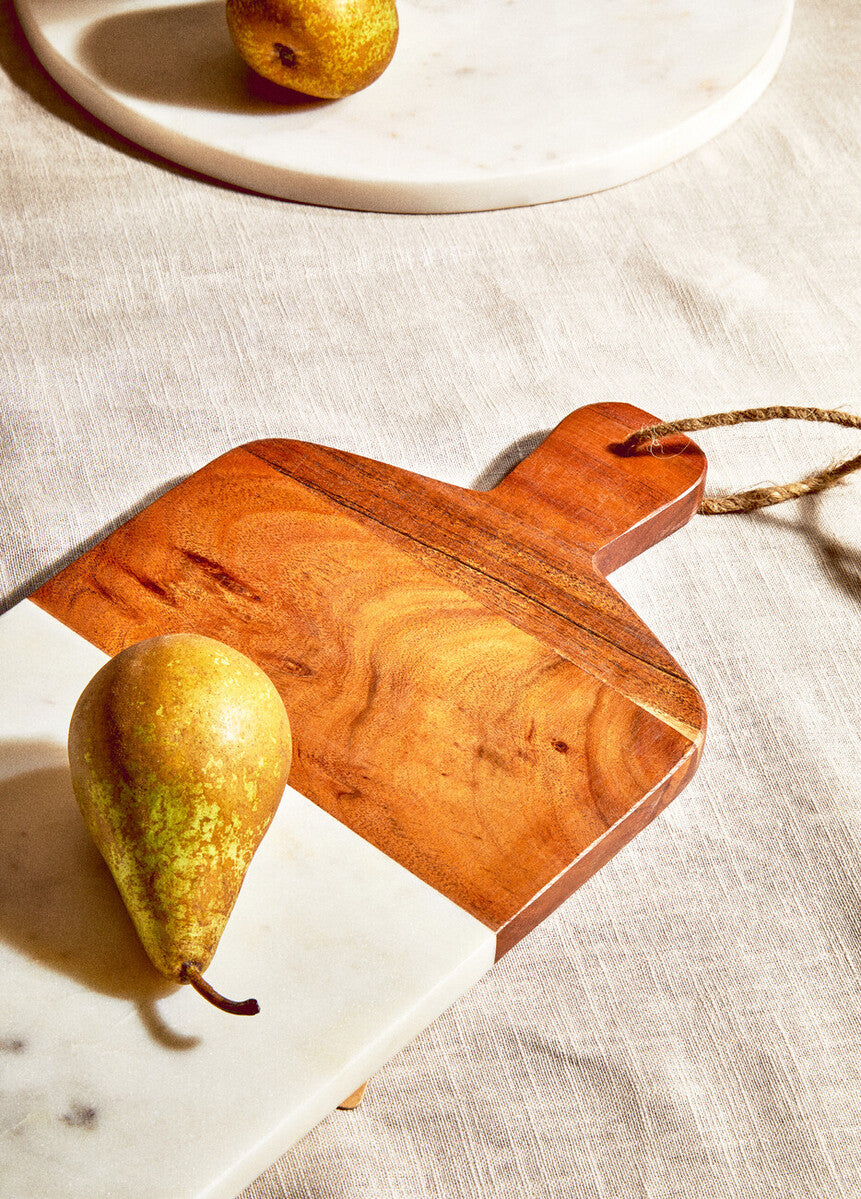 Rectangular Marble and Acacia Wood Paddle Board | Monzaro