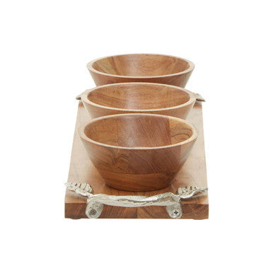 Acacia Wood Set of 3 Dip Bowls with Tray | Vine