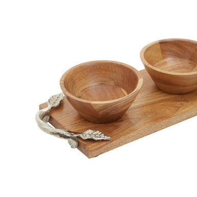 Acacia Wood Set of 3 Dip Bowls with Tray | Vine