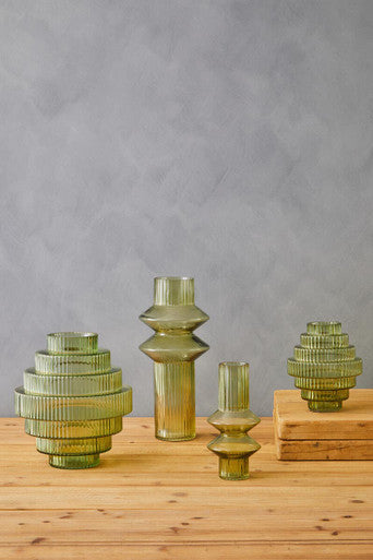 Small Green Ribbed Glass Vase | Benka