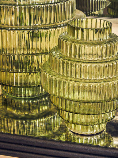 Large Green Ribbed Glass Vase | Benka