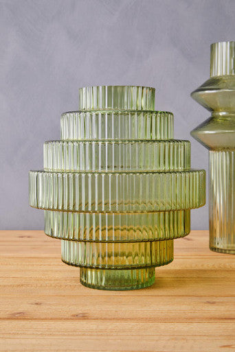 Large Green Ribbed Glass Vase | Benka