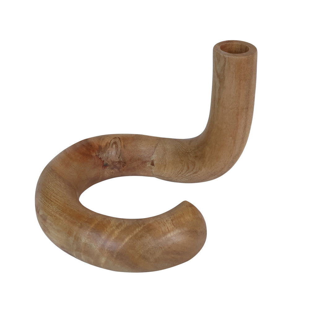 Arlo Natural Wood Candle Holder with Curved Design
