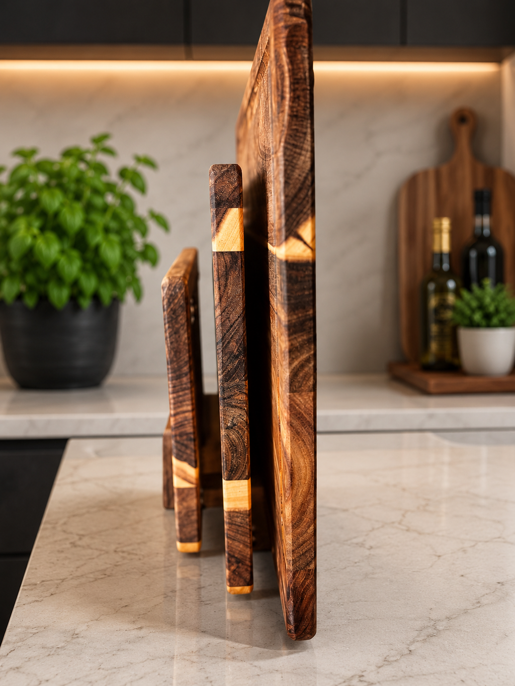 Premium Acacia Wood Chopping Board Set with Stand – 4 Piece Kitchen Collection