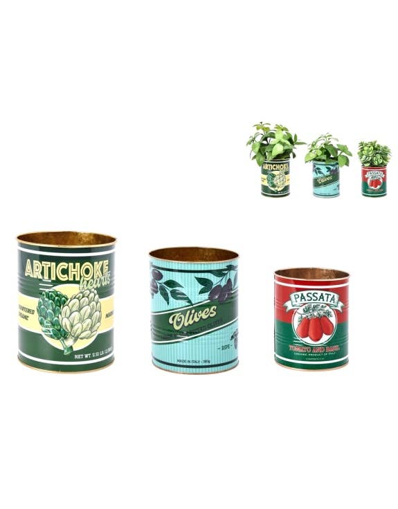 Set of 3 Retro "Tomato, Olives, Passata" Storage Tins