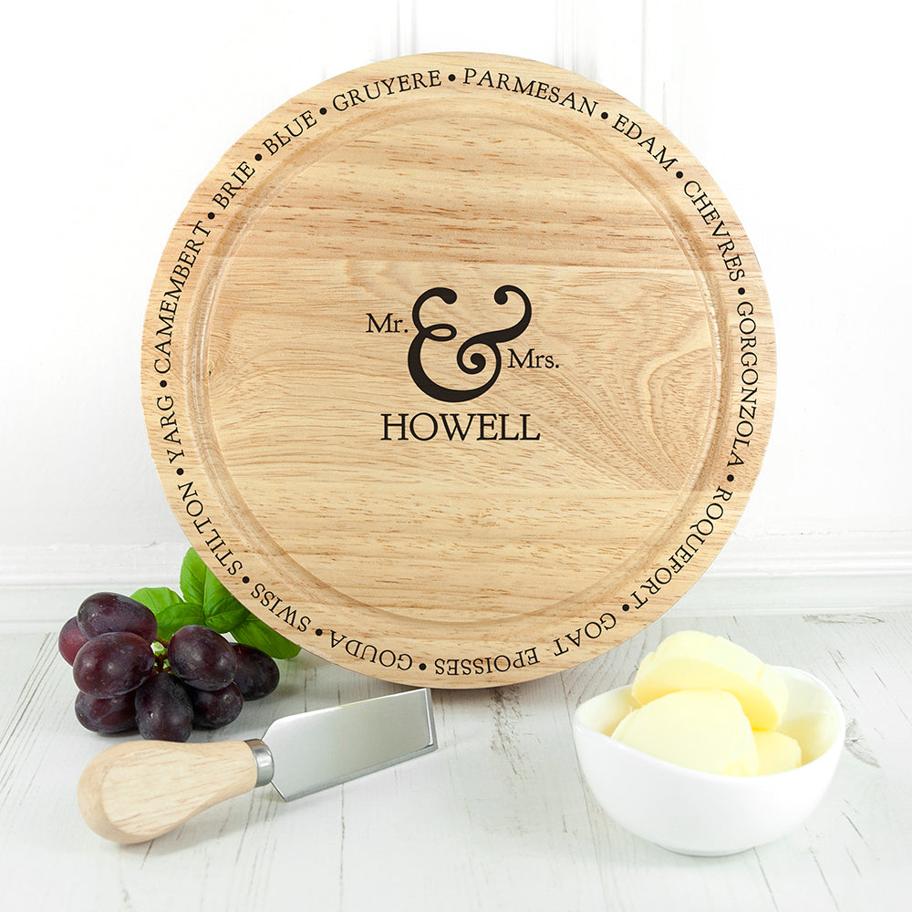Personalised Connoisseur Mr and Mrs Cheese Board Set